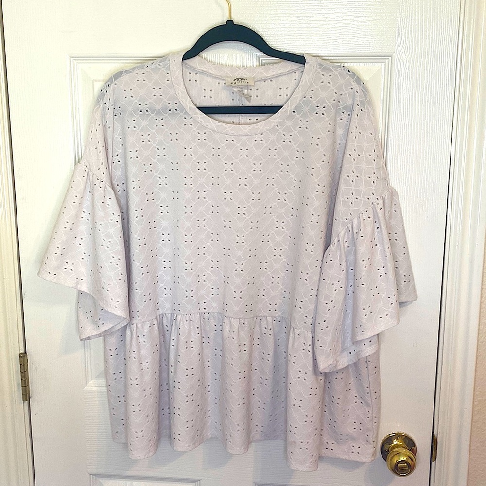 REVIVE | Women's white eyelet embroidered peplum top. Plus size 3x